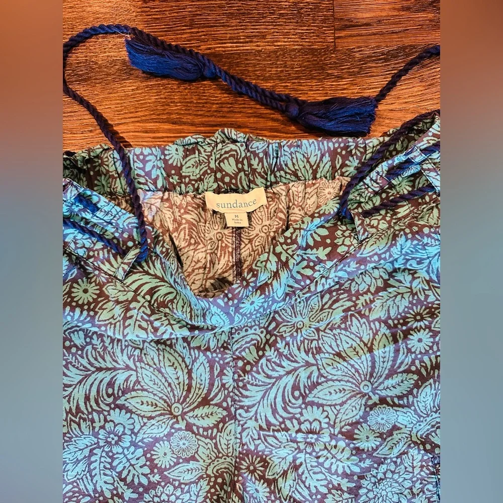 Sundance Boho Floral Block Print Tassel Drawstring Pants Medium Resort Style - Picture 7 of 9